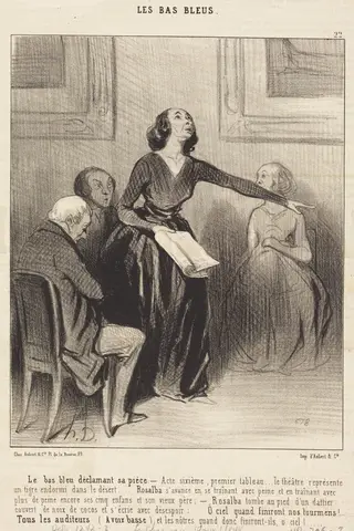 Le Bas-bleu déclamant sa pièce, by Honoré Daumier, ink, 1844