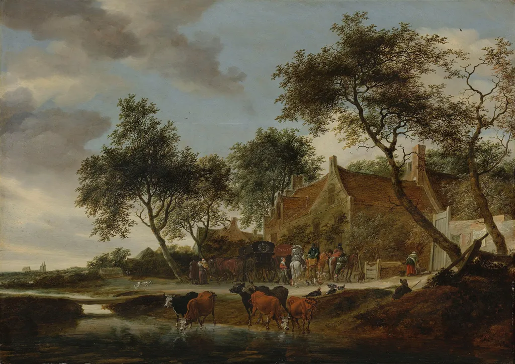 The watering place, by Salomon van Ruysdael, oil, 1660