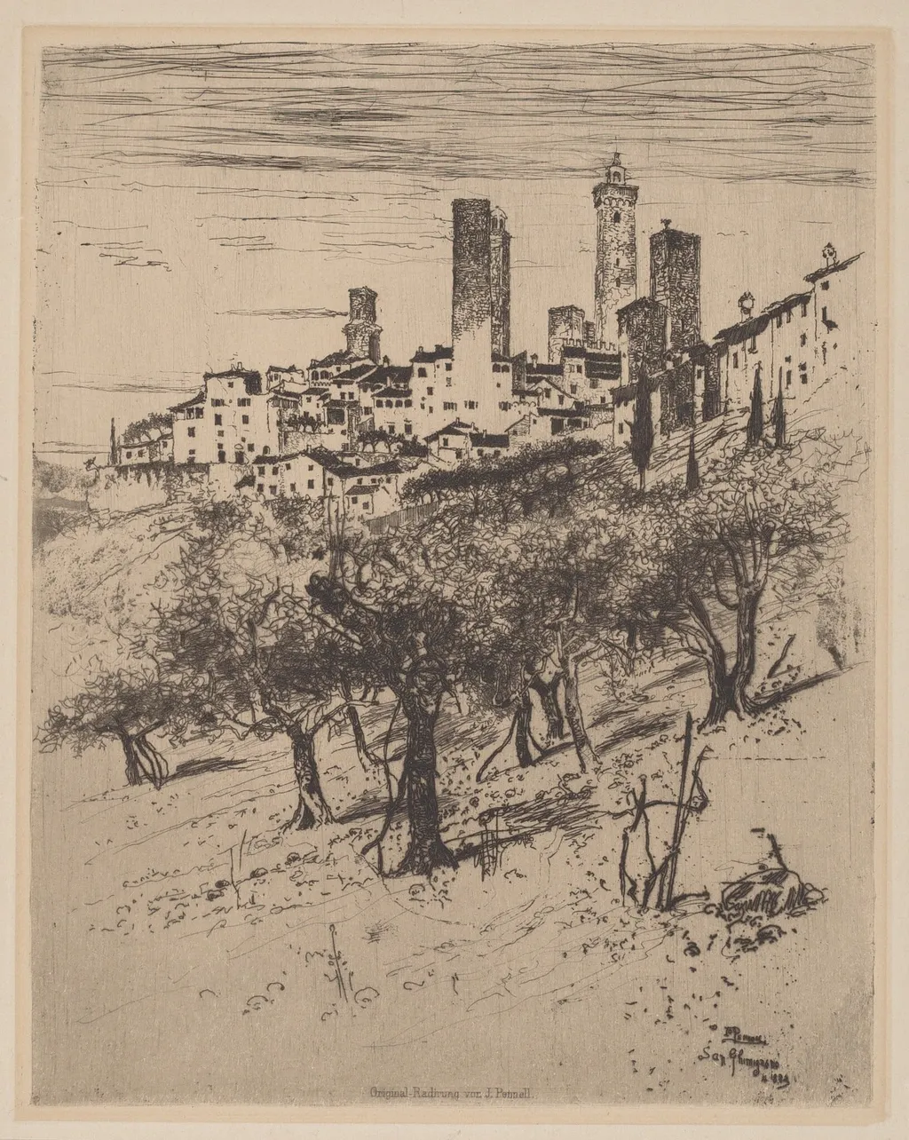 San Gimignano, by Joseph Pennell, ink, 1883