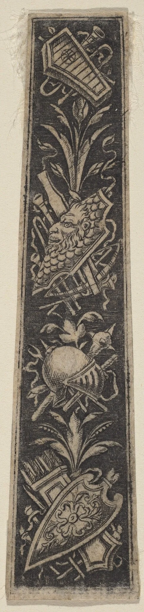 Ornament Plate with Armor and Musical Instruments, detail
