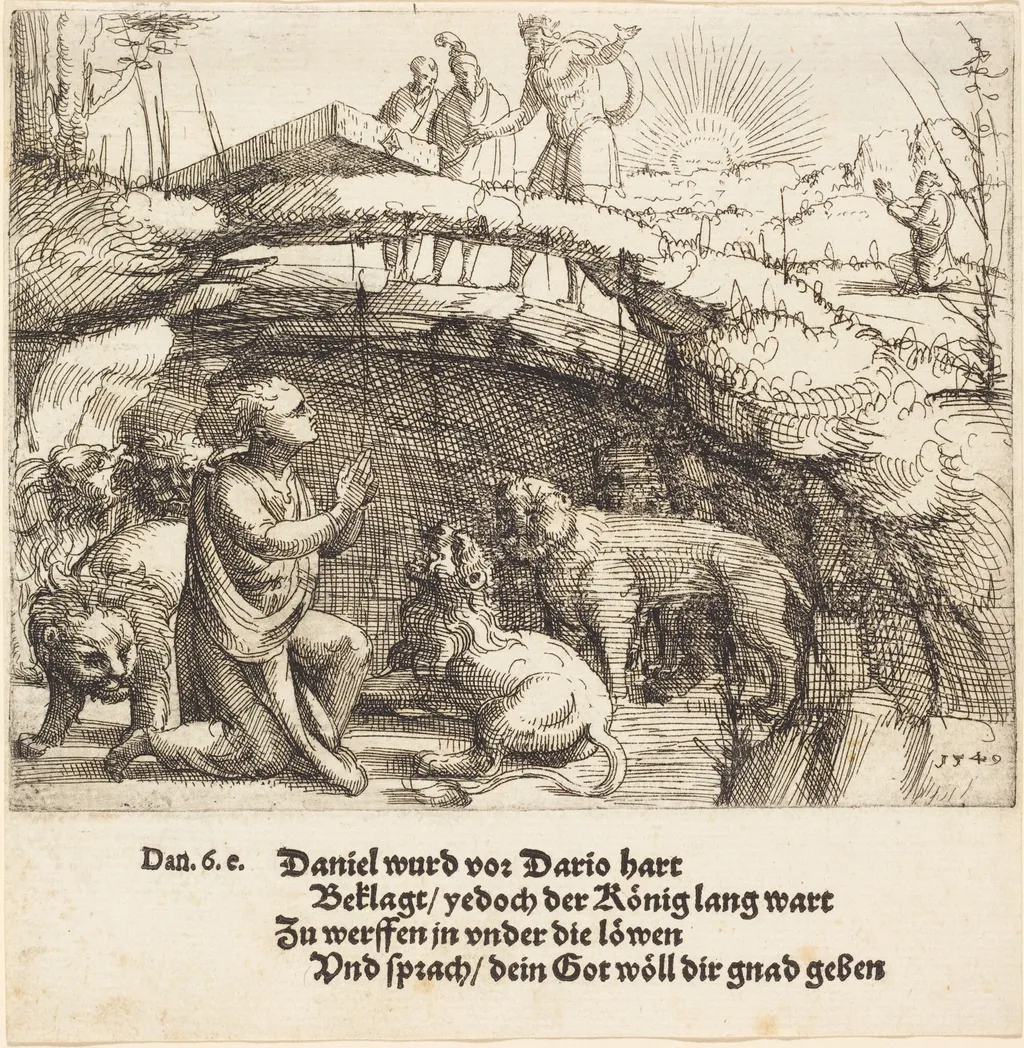 Daniel in the Lions' Den, by Augustin Hirschvogel, ink, 1549