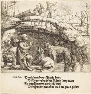 Daniel in the Lions' Den, by Augustin Hirschvogel, ink, 1549