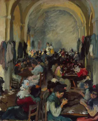 Cigar Making in Seville, by Ricard Canals, oil, 1900