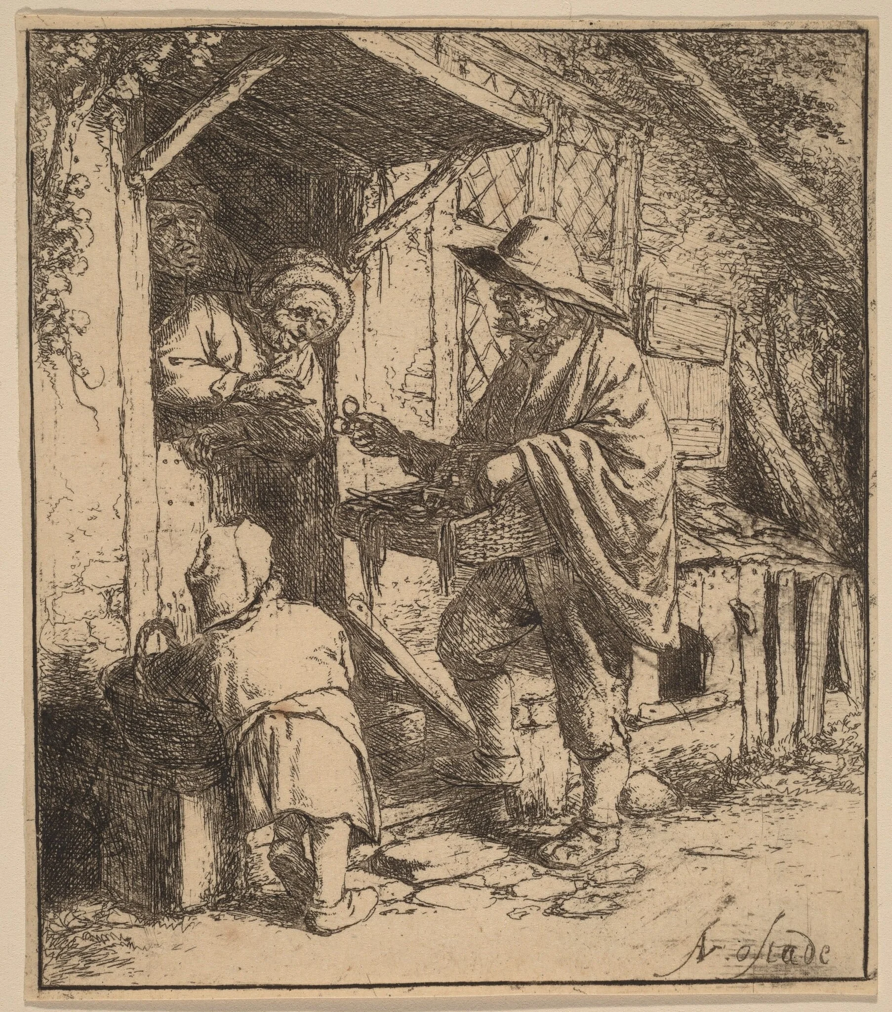 Street Vendor Selling Spectacles at the Door, detail