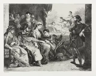 Hamlet:  Hamlet Commands the Actors to do a Scene from the Poisoning of his Father, by Eugène Delacroix, 1834