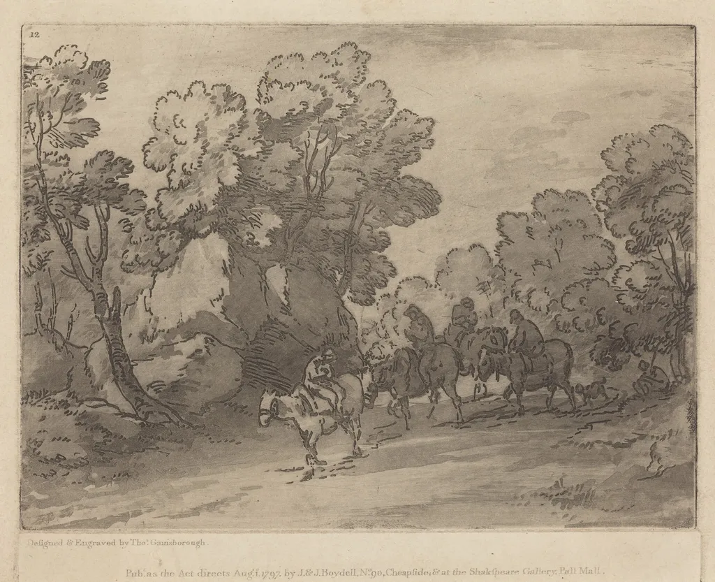 Wooded Landscape with Riders, by Thomas Gainsborough, ink, 1784
