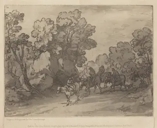 Wooded Landscape with Riders, by Thomas Gainsborough, ink, 1784