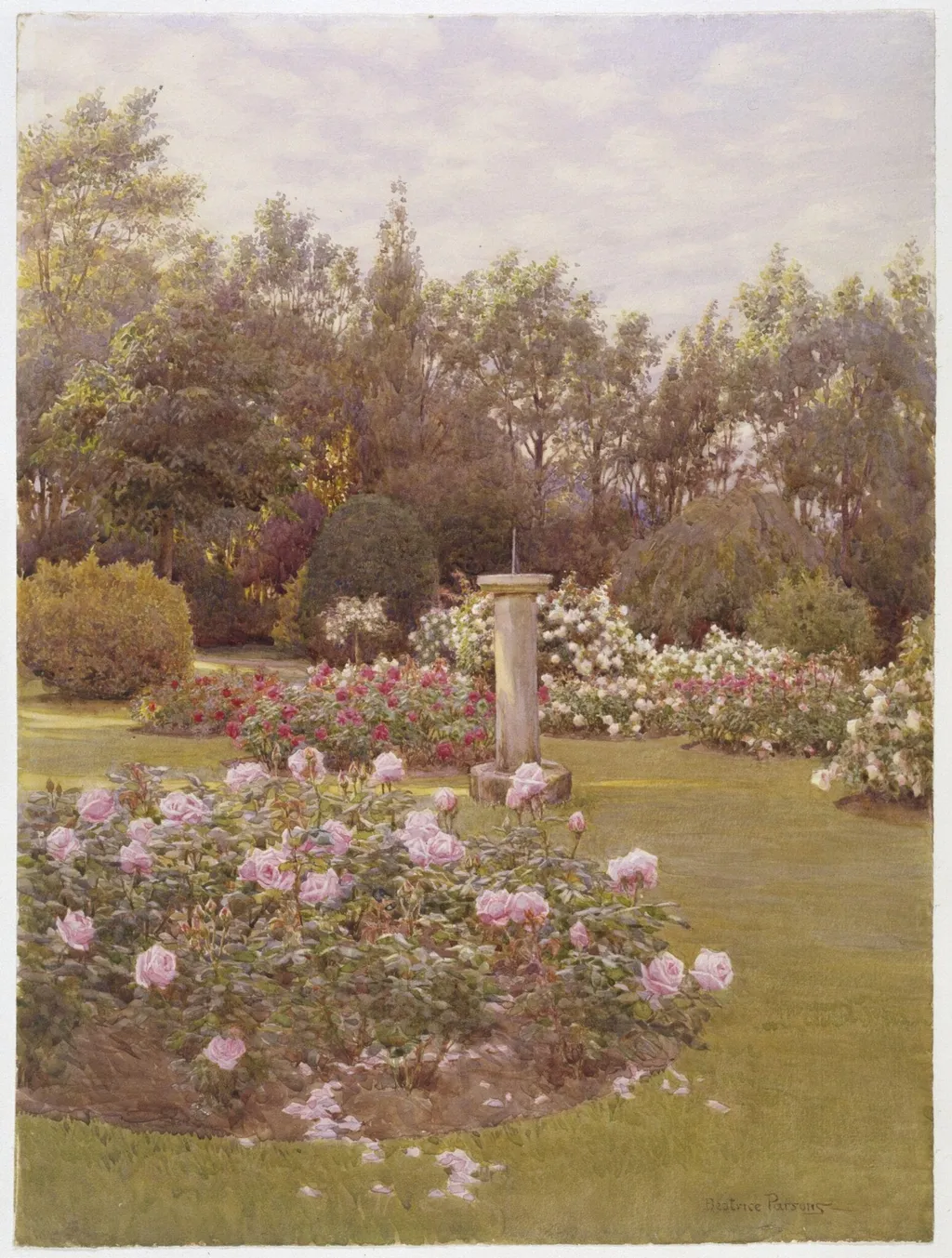 The Rose Garden, The Pleasaunce, Overstrand, by Beatrice Parsons, watercolor, 1950