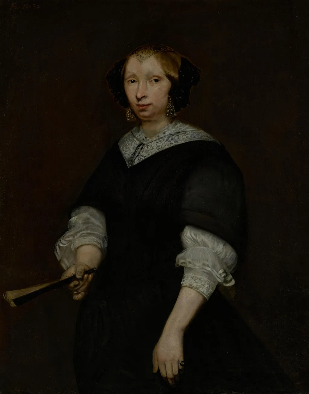 Bildnis einer Frau mit Fächer, by Gerard ter Borch, paint, 1655