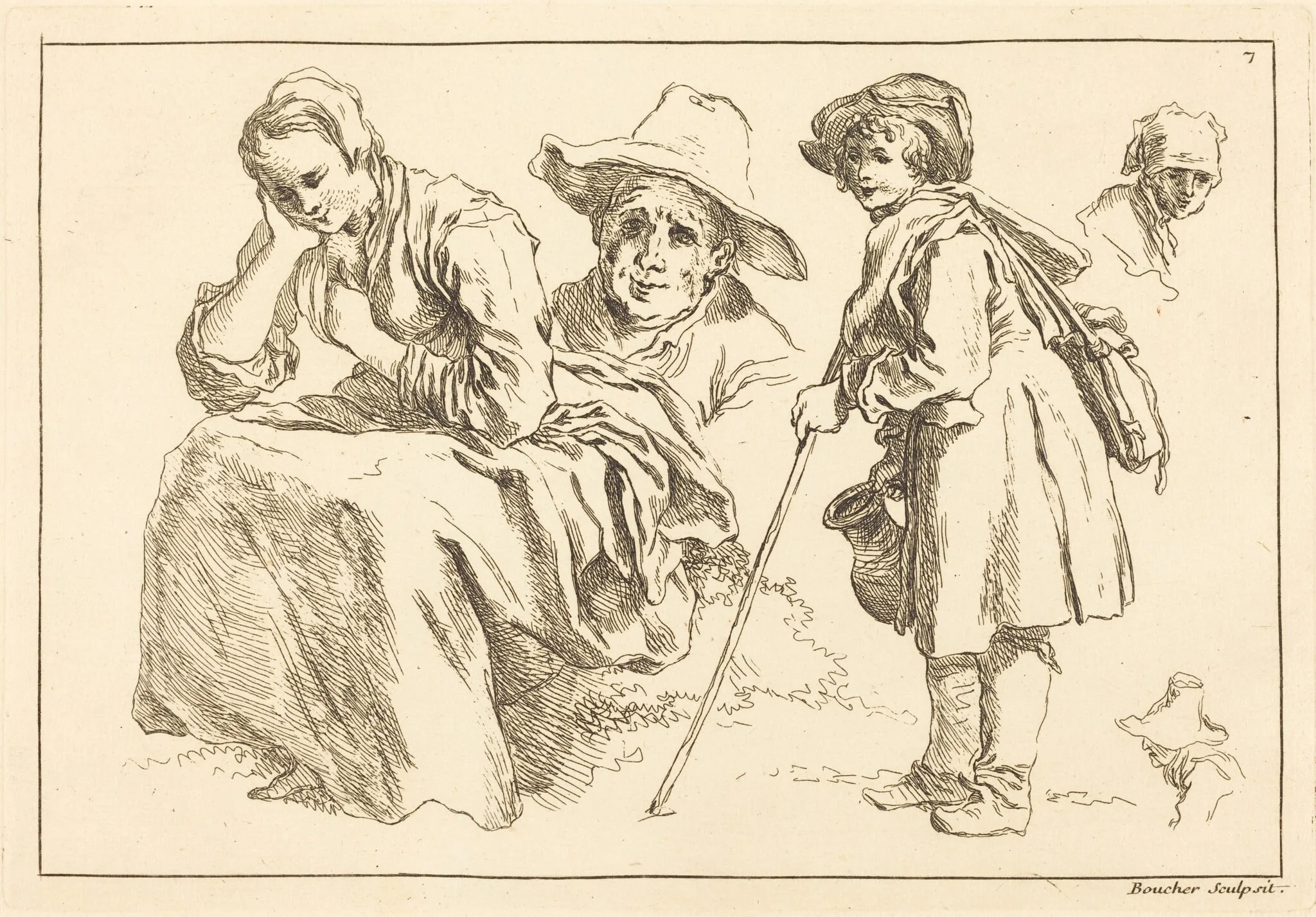 Figure Studies including Standing Boy Holding a Pitcher, detail