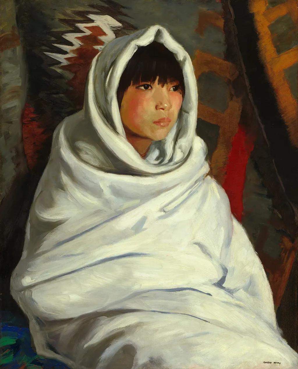 Indian Girl in White Blanket, by Robert Henri, oil, 1917
