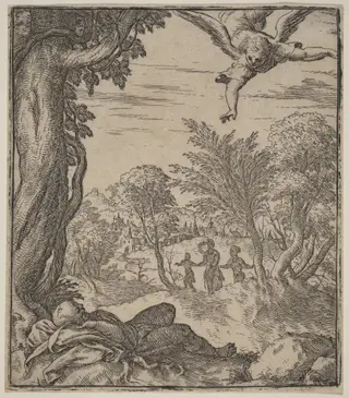 The Angel Appearing to Joseph, by Giovanni Battista Fontana, ink, 1556