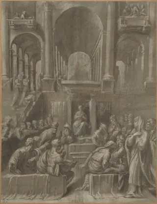 Christ among the Doctors, by Bartolomeo Ramenghi, chalk, 1524