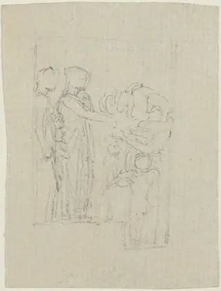 Beggars at a Door (Study for the Yarborough Monument), by John Flaxman, graphite, 1804
