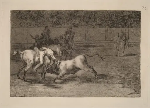 Mariano Ceballos, alias el Indio, mata el toro desde su caballo (Mariano Ceballos, Alias the Indian, Kills the Bull from His Horse), by Francisco Goya, ink, 1816