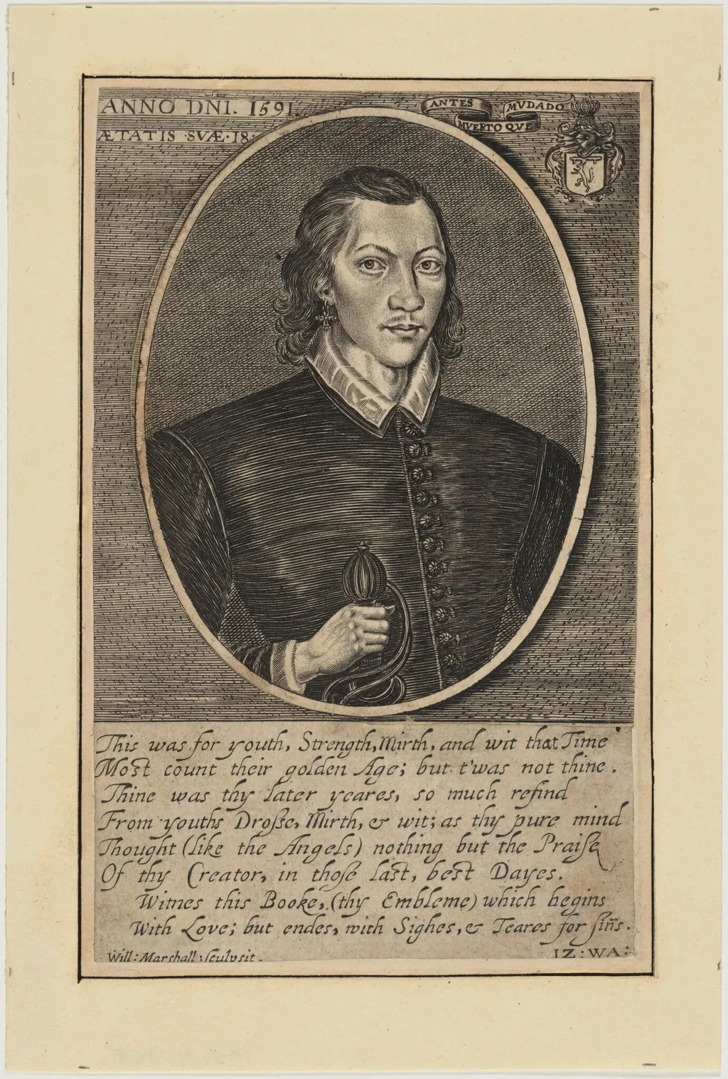 John Donne, by William Marshall, ink, 1637