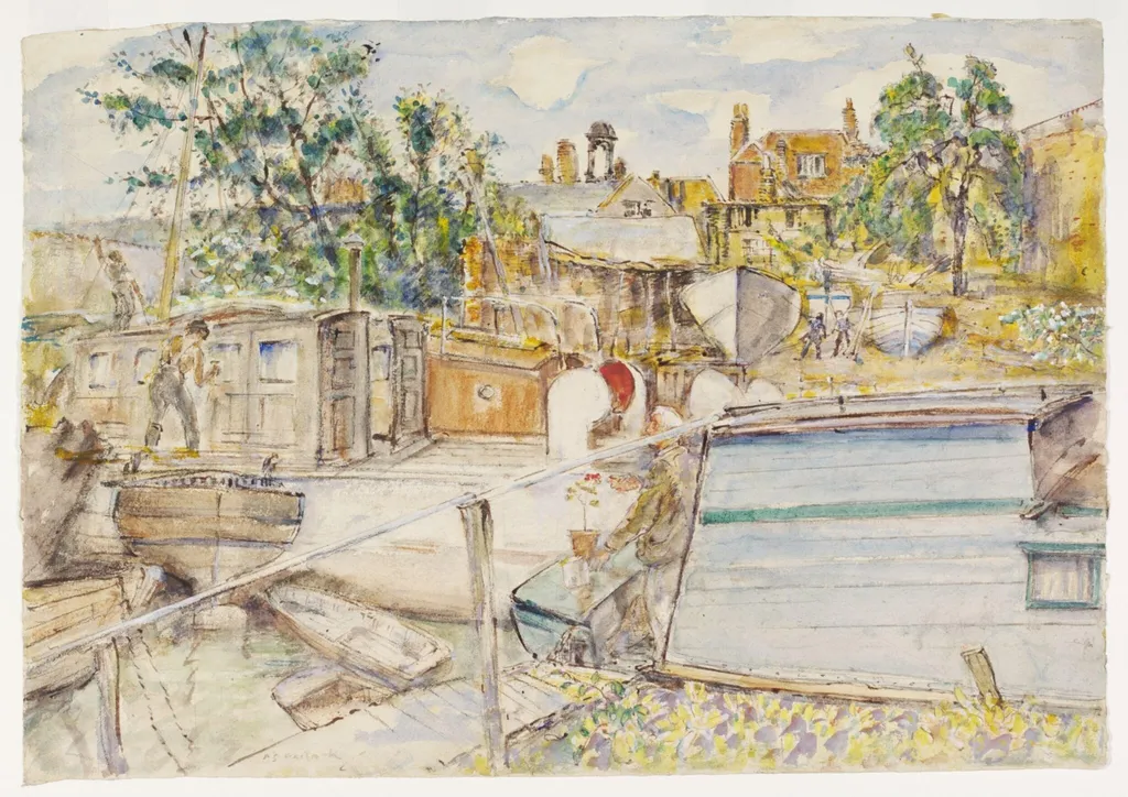 Dock of the Grand Union Canal Co., Brentford, by Archibald Standish Hartrick, watercolor, 1940
