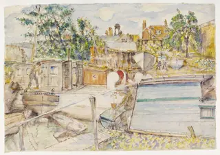 Dock of the Grand Union Canal Co., Brentford, by Archibald Standish Hartrick, watercolor, 1940