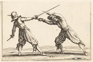 Duel with Swords and Daggers, by Jacques Callot, ink, 1622