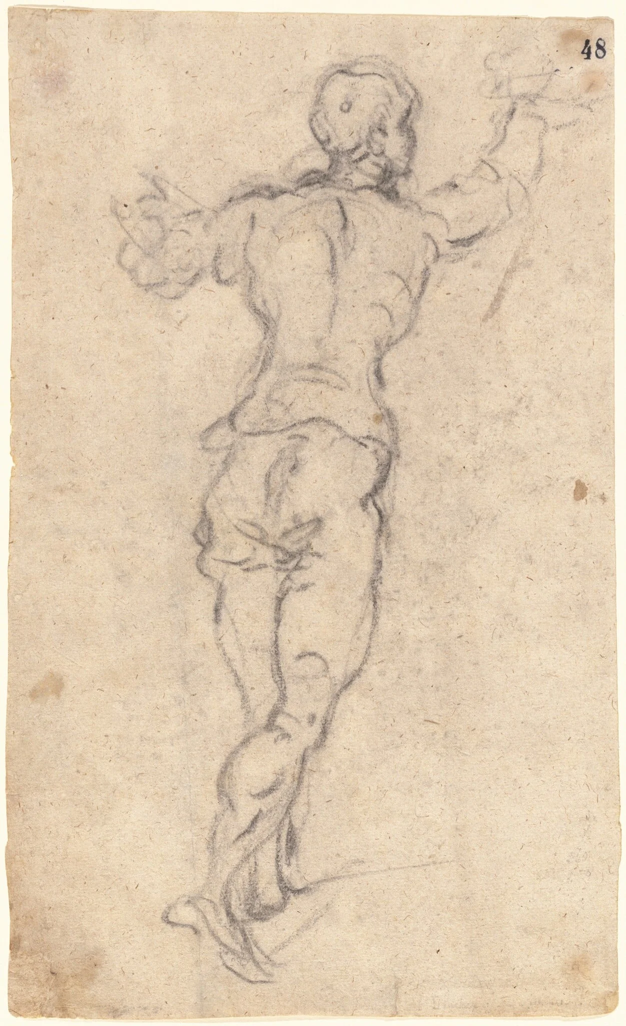 A Striding Youth with His Arms Raised, Seen from Behind, detail