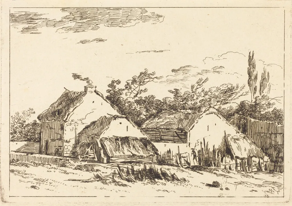 Two Barns, by Louis Gabriel Moreau the Elder, ink, 1773