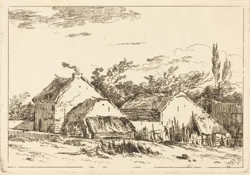 Two Barns, by Louis Gabriel Moreau the Elder, ink, 1773