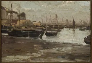Fishing port, sketch, by Aleksander Gierymski, oil, 1896
