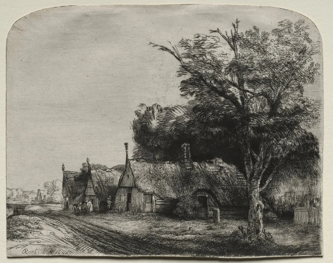 Landscape with Three Gabled Cottages beside a Road, detail