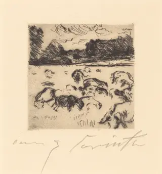 Weidende Schafe (Grazing Sheep), by Lovis Corinth, ink, 1916