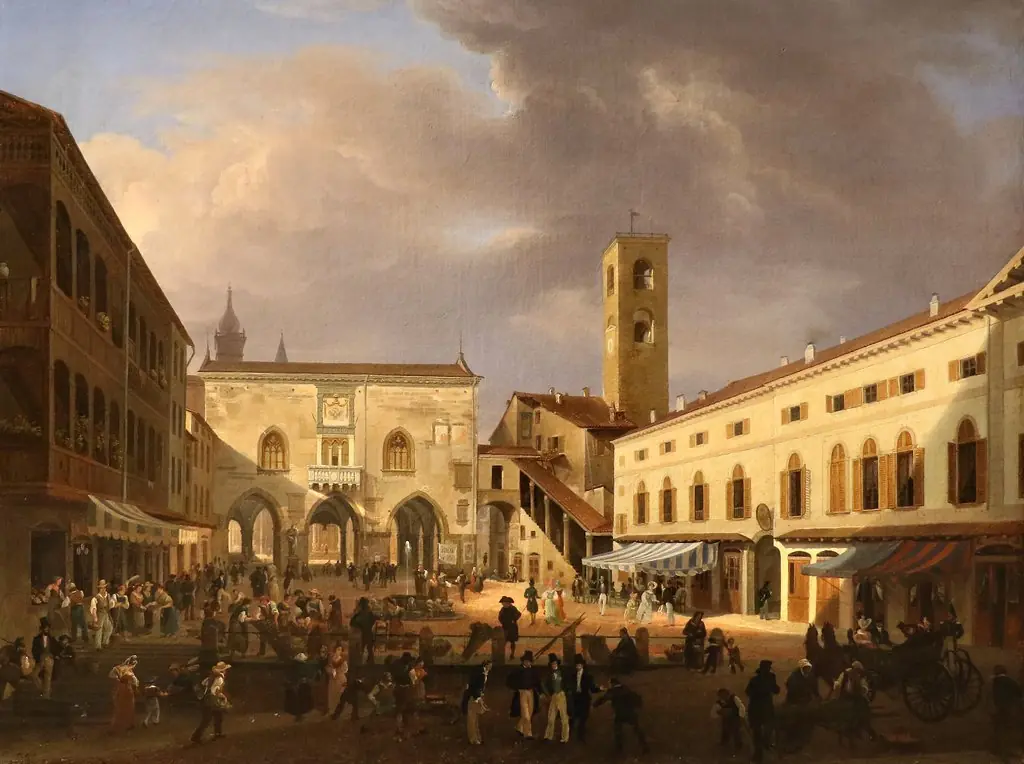 Piazza grande in Bergamo Alta, by Costantino Rosa, unspecified, 1833