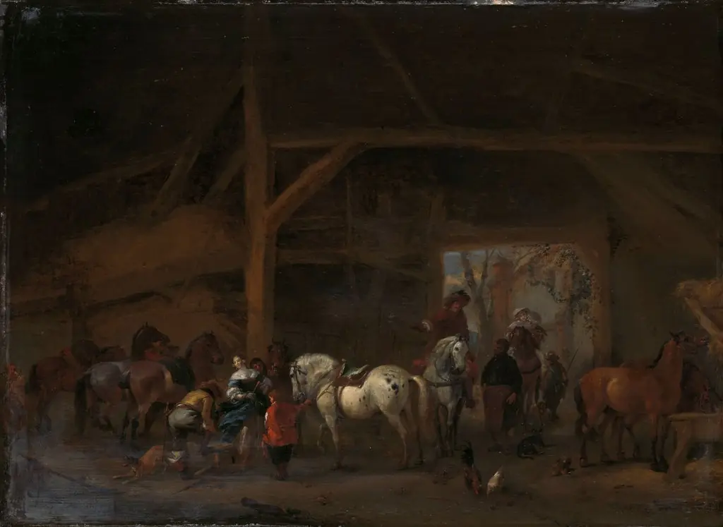 A stable, by Philips Wouwerman, oil, 1650