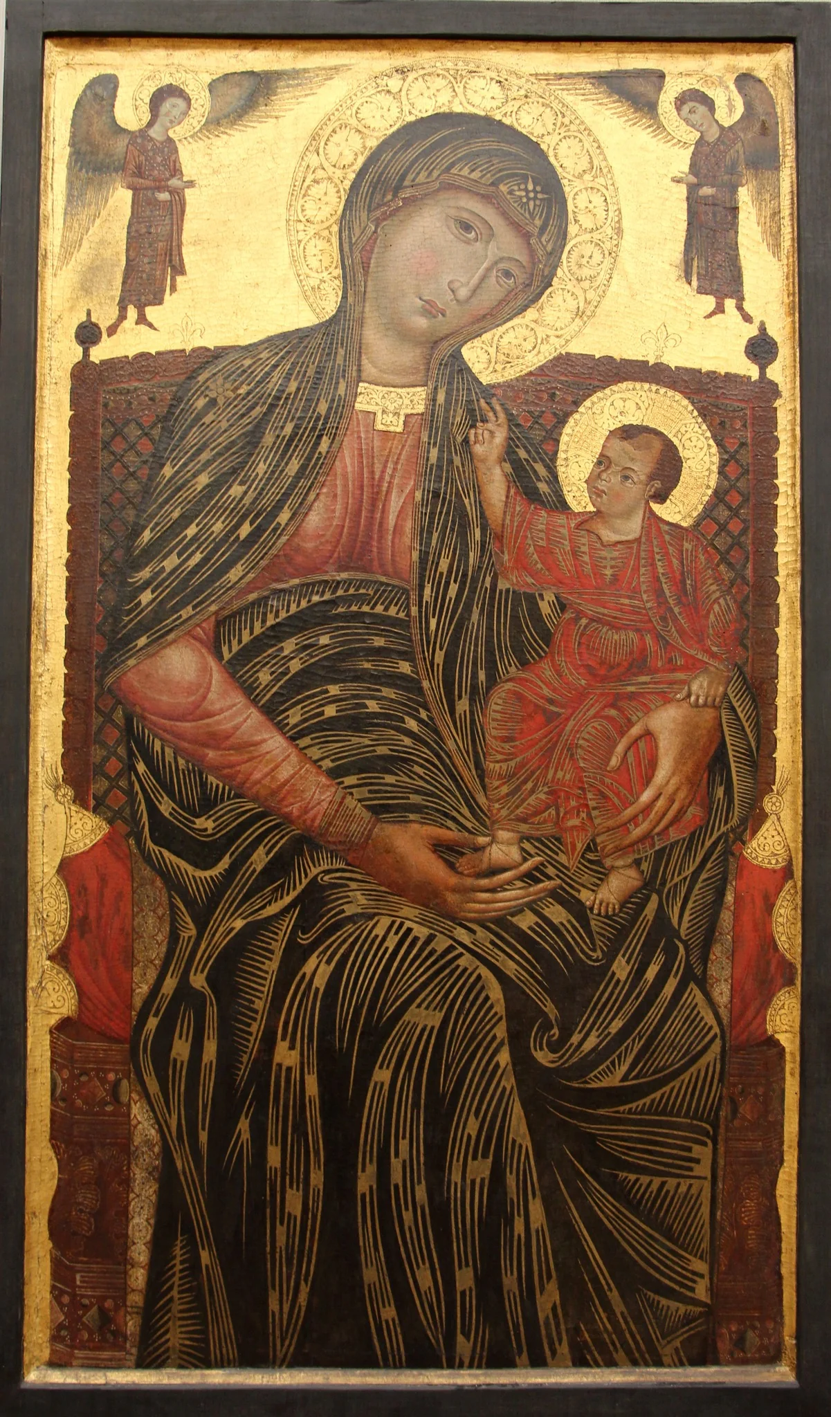 Madonna enthroned with two angels, detail