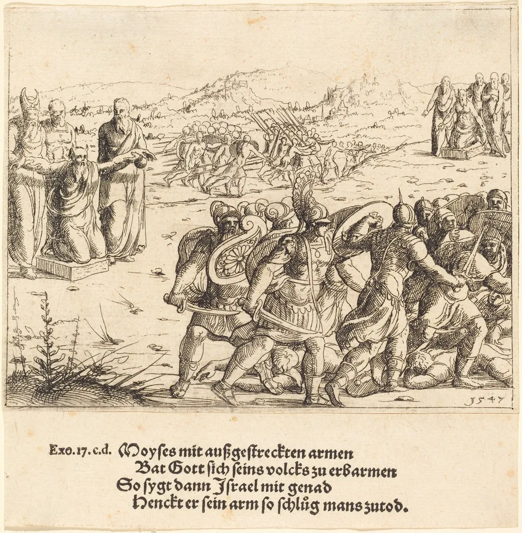 Moses with Outstretched Arms, by Augustin Hirschvogel, ink, 1547