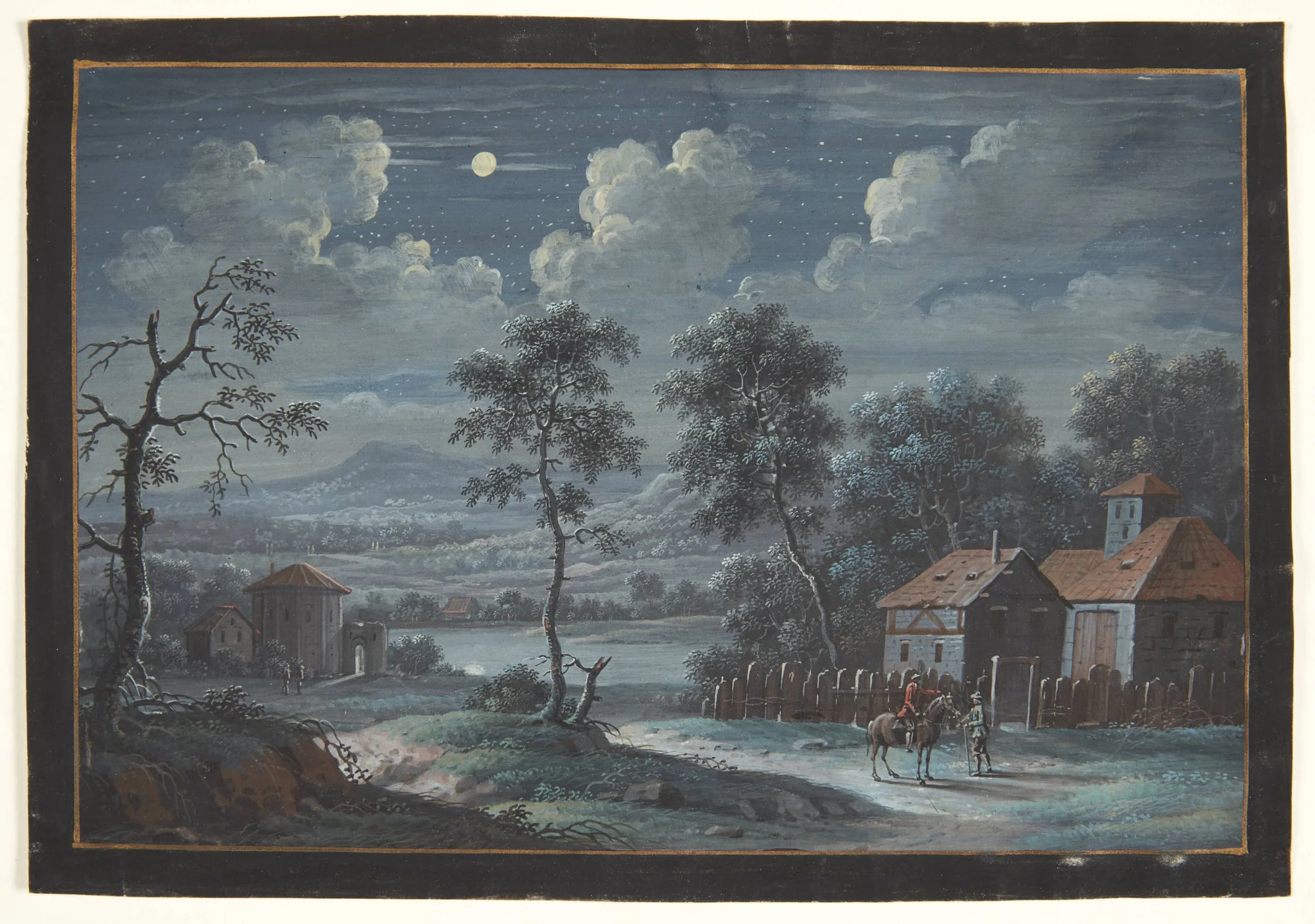 Et sydlandsk landskab i fuldmåne, detail
