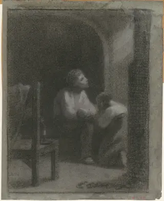 The Prayer, by William Morris Hunt, charcoal, 1864