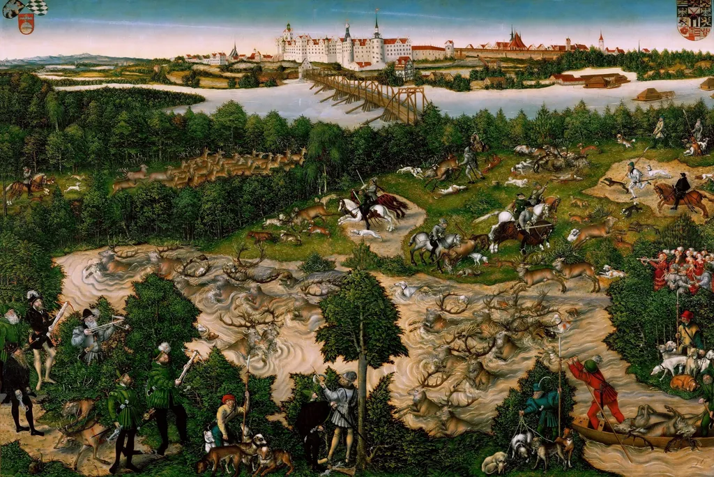The Stag Hunt of the Elector Johann Friedrich of Saxony, or Frederic the Wise, by Lucas Cranach the Younger, oil, 1544