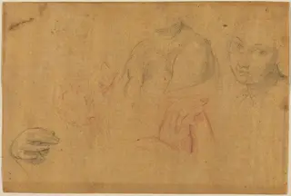 Sketches of Heads and Hands, by Pompeo Batoni, chalk, 1748