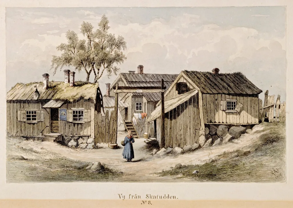 Aihe Katajanokalta n:o 8. Rakennusryhmä niemen keskiosassa., by Rudolf Åkerblom, 1897