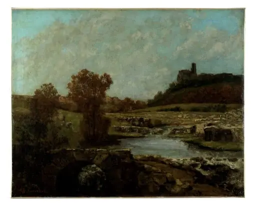 Landscape, with the Chatel St Denis, Scey-en-Varais, by Gustave Courbet, oil, 1873