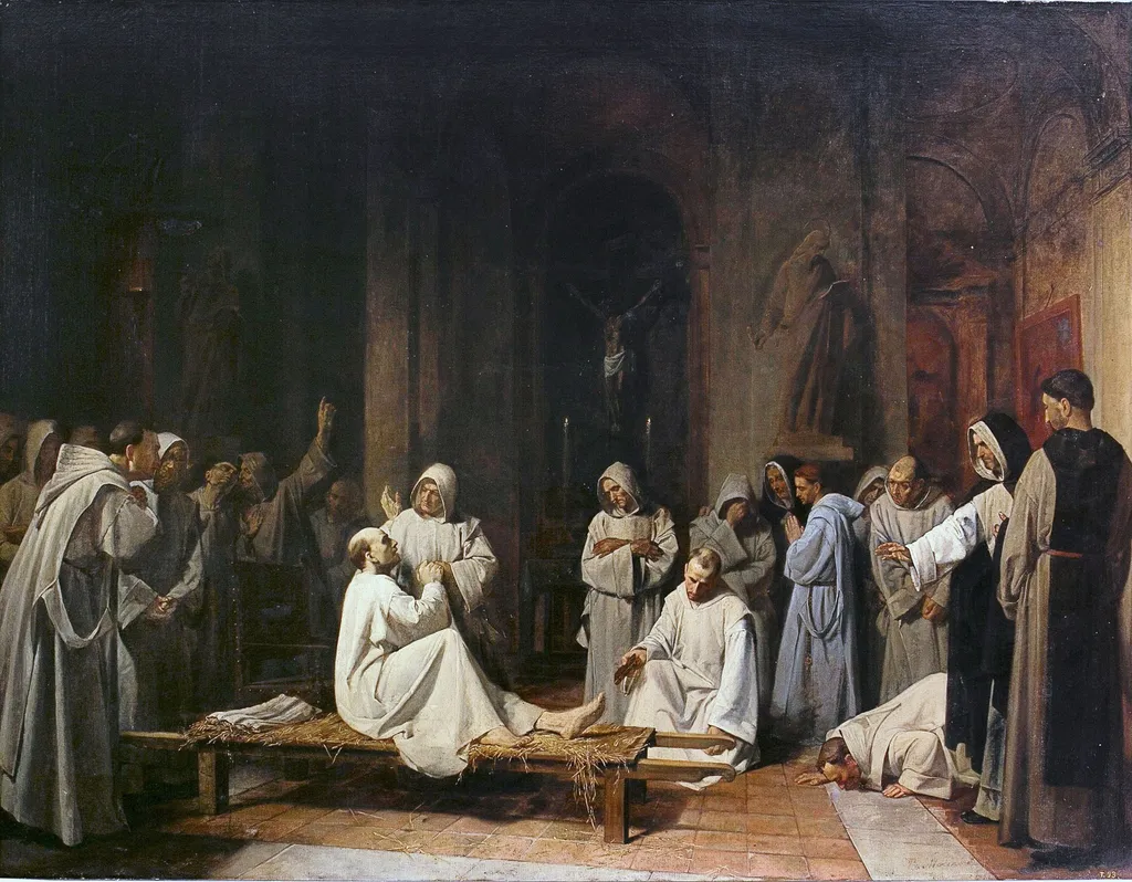 Últimos momento de Fray Charles Climaque, by Benet Mercadé, oil, 1862