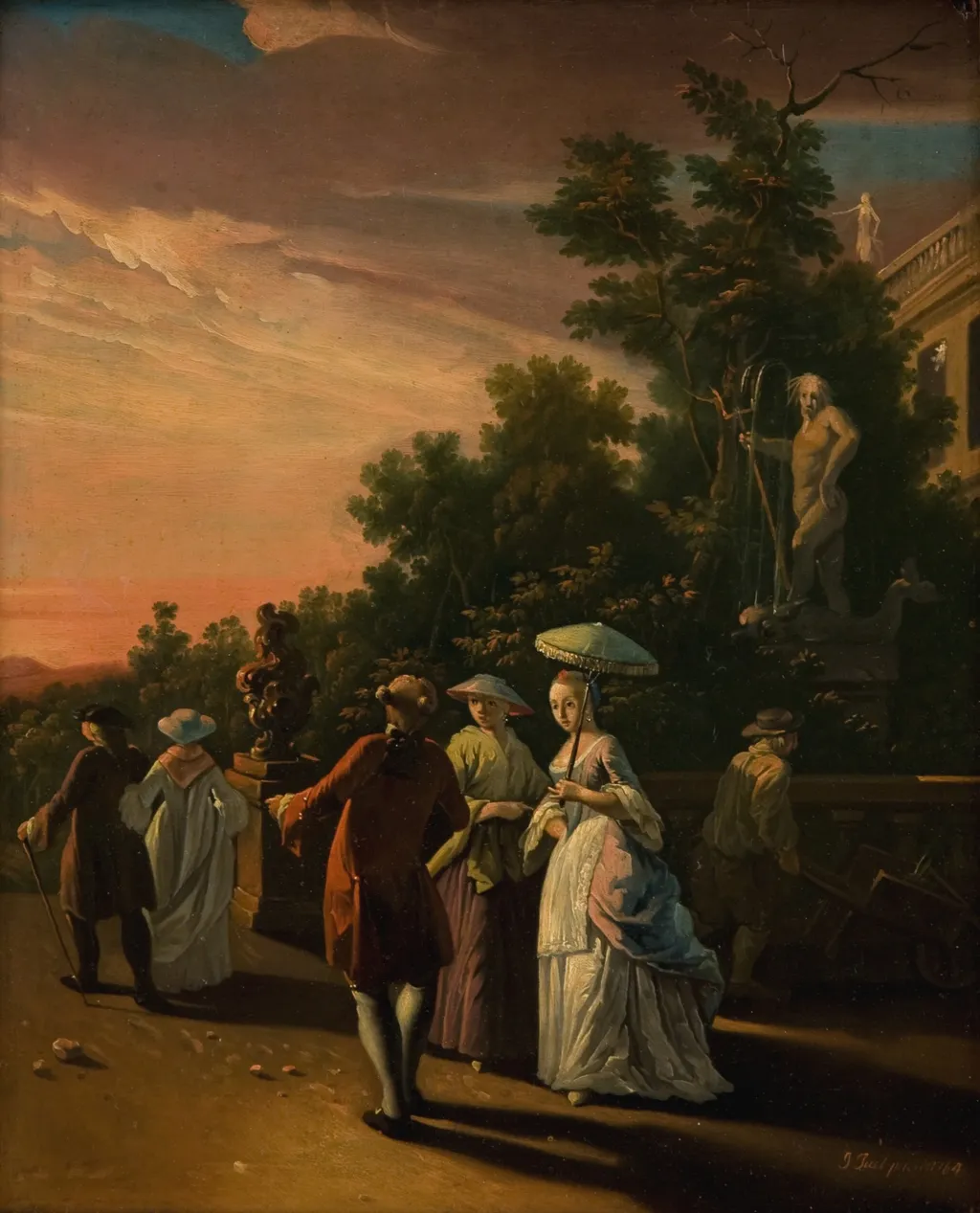 Promenading in a Park, by Jens Juel, oil, 1764