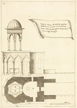 Plan and Elevation of the Church of the Holy Sepulchre, by Jacques Callot, ink, 1619