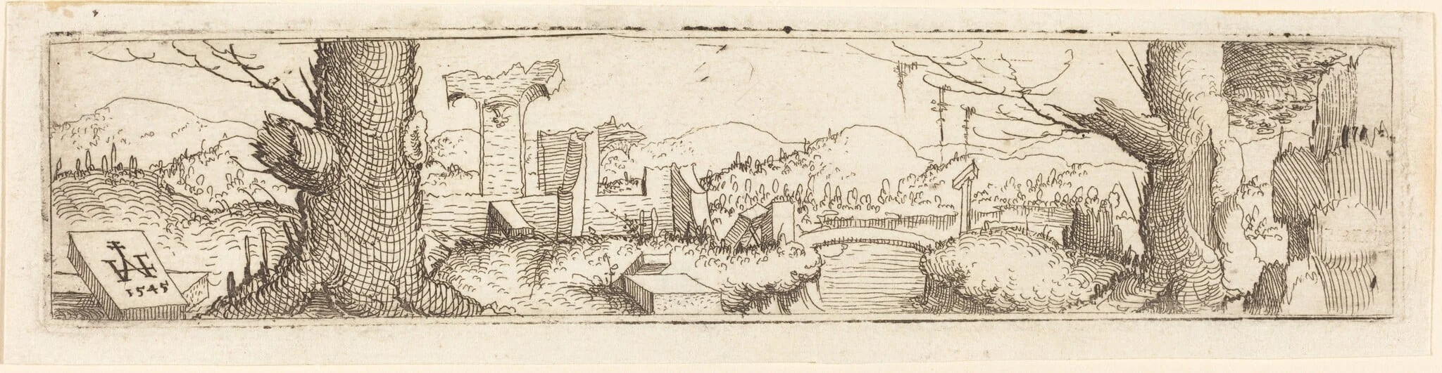 Landscape with a Brook and Ruins, detail