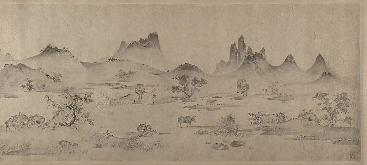 宋/元 佚名 百牛圖 卷|One hundred water buffalo, detail
