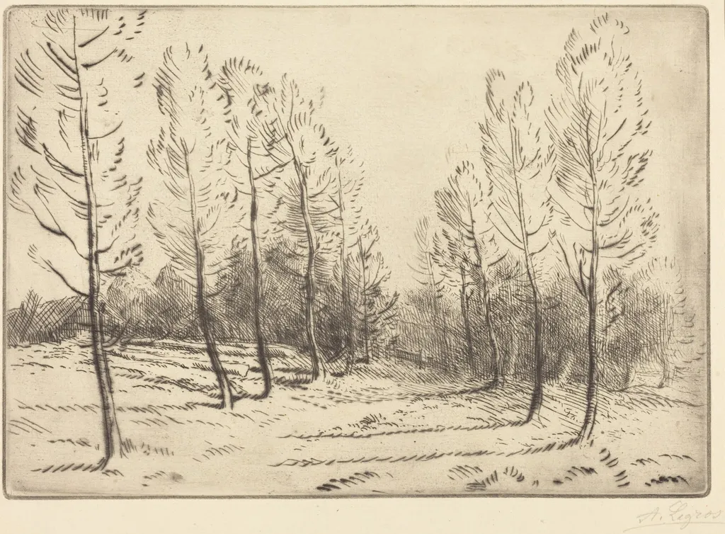 Avenue of Poplars (L'allee de peupliers), by Alphonse Legros, ink, 1874