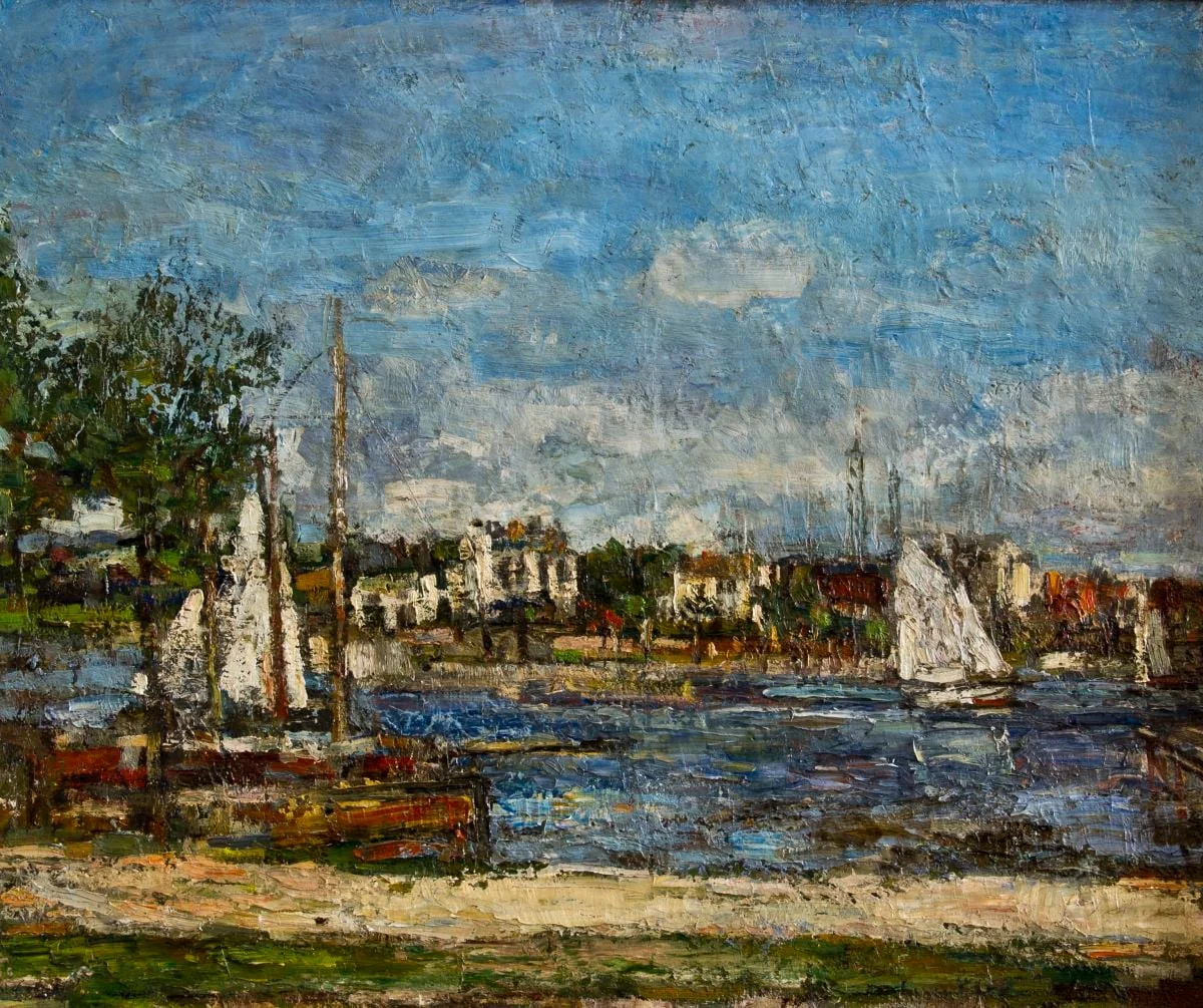 Peisaj cu ambarcațiuni, detail