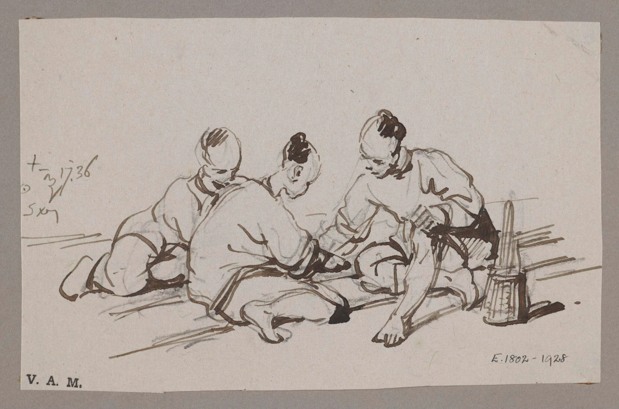 Three Chinese figures, detail