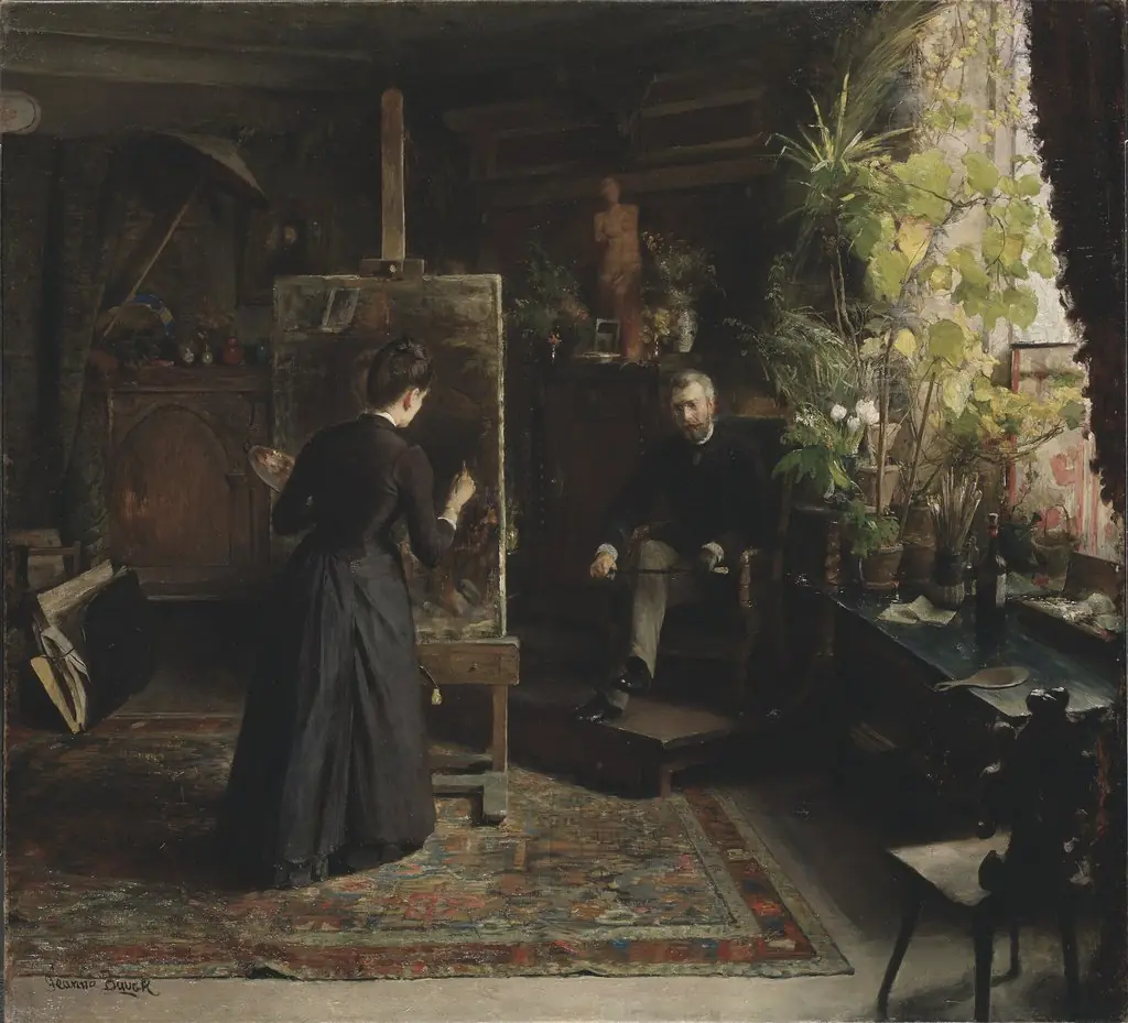 The Danish portrait painter Bertha Wegmann at work, by Jeanna Bauck, oil, 1870