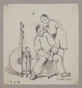 A Chinese barber and customer, by George Chinnery, 19