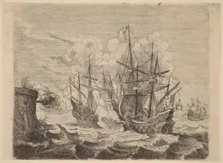 Heemskerck's Victory Over the Spanish Fleet at Gibraltar, by Willem Basse, ink, 1634